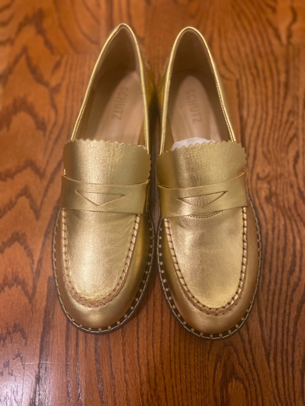 NWT Schutz Women’s Gold Christie Leather Penny Loafers Size 10B